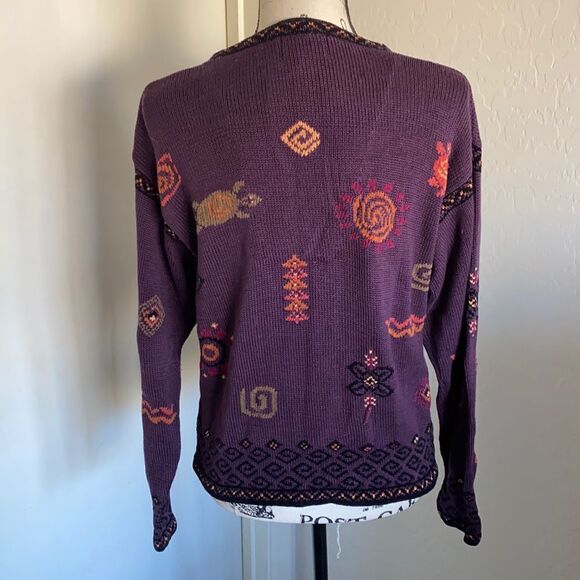 Y2K 2001 Vintage Icelandic Purple Embroidered Design Atlandia Sweater Casual - Picture 3 of 10